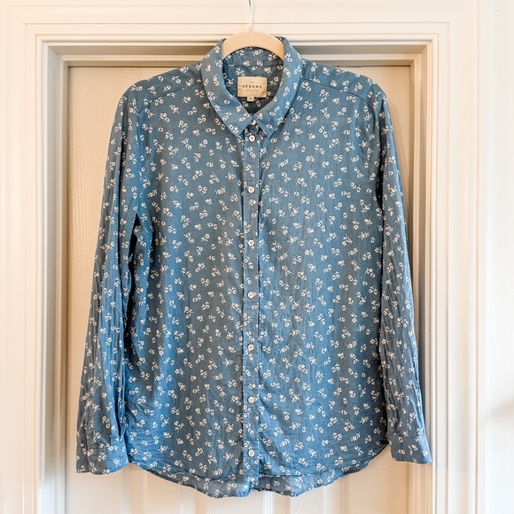 Sezane Ann Blue & Ecru Mini Flowers Shirt -- Size 10 US / 42 FR - Picture 5 of 10